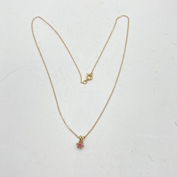 Vintage 14k Gold Filled Ruby Pendant Necklace 15" Stone GLOWS Delicate Layering - Picture 2 of 10